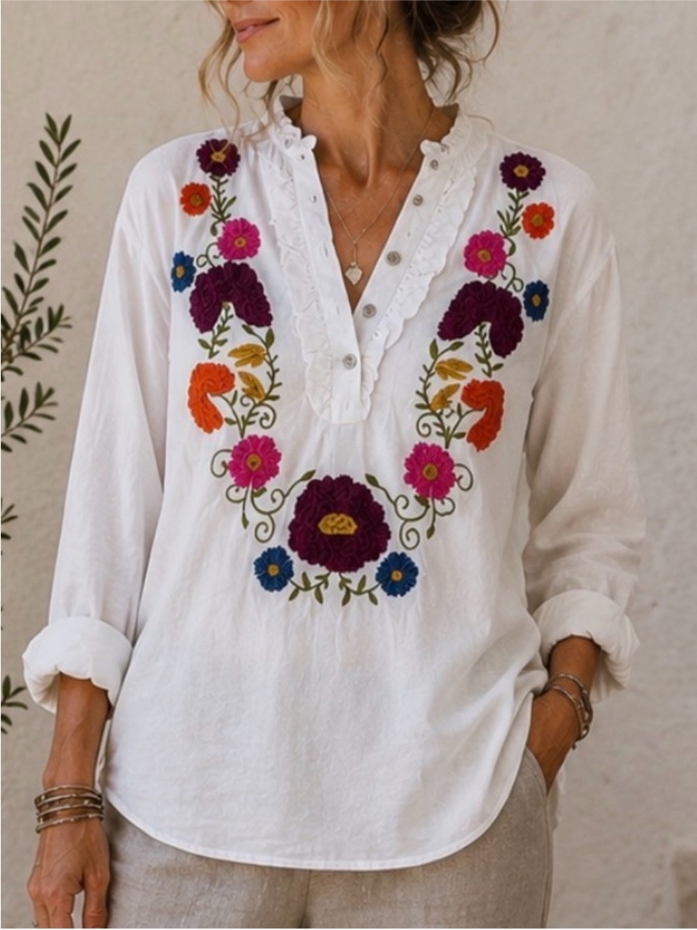 Sister Mary Juana Floral Embroidered Cotton Top White Size Small - Picture 11 of 11